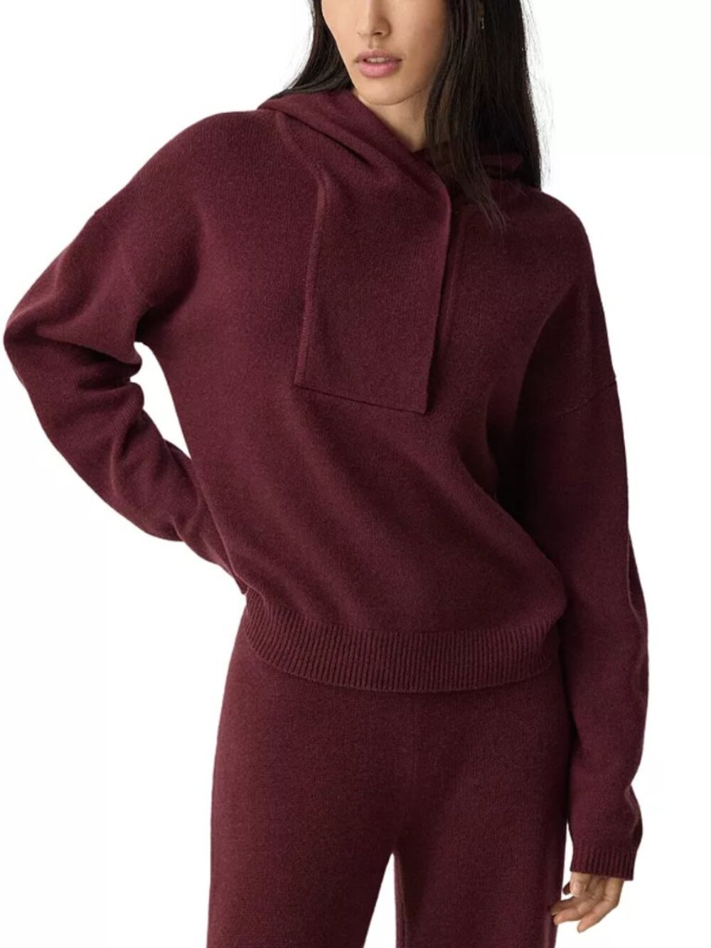 Theory Wool Cashmere Blend Hooded Sweater Burgundy Red Button Hoodie Size M